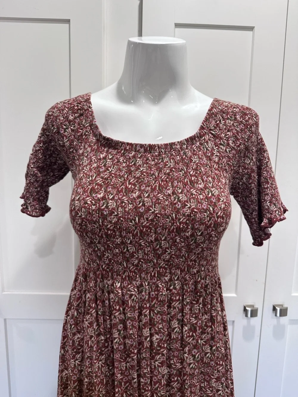 Natural Life Brown Floral Maxi Dress - Women's Boho Short Sleeve - Picture 5 of 9